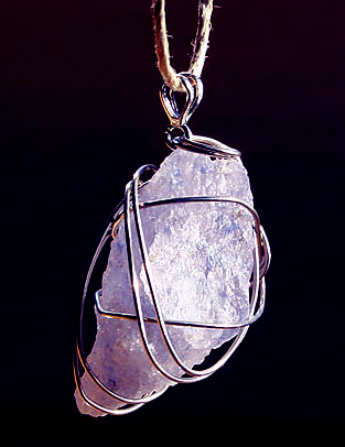 Rare Persian Blue Crystal Energy Pendant Wrapped in Silver Rare Persian Blue Crystal Energy Pendant Wrapped in Silver